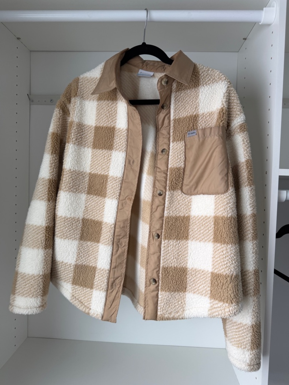 Women's Cream & Tan Plaid Sherpa Jacket
